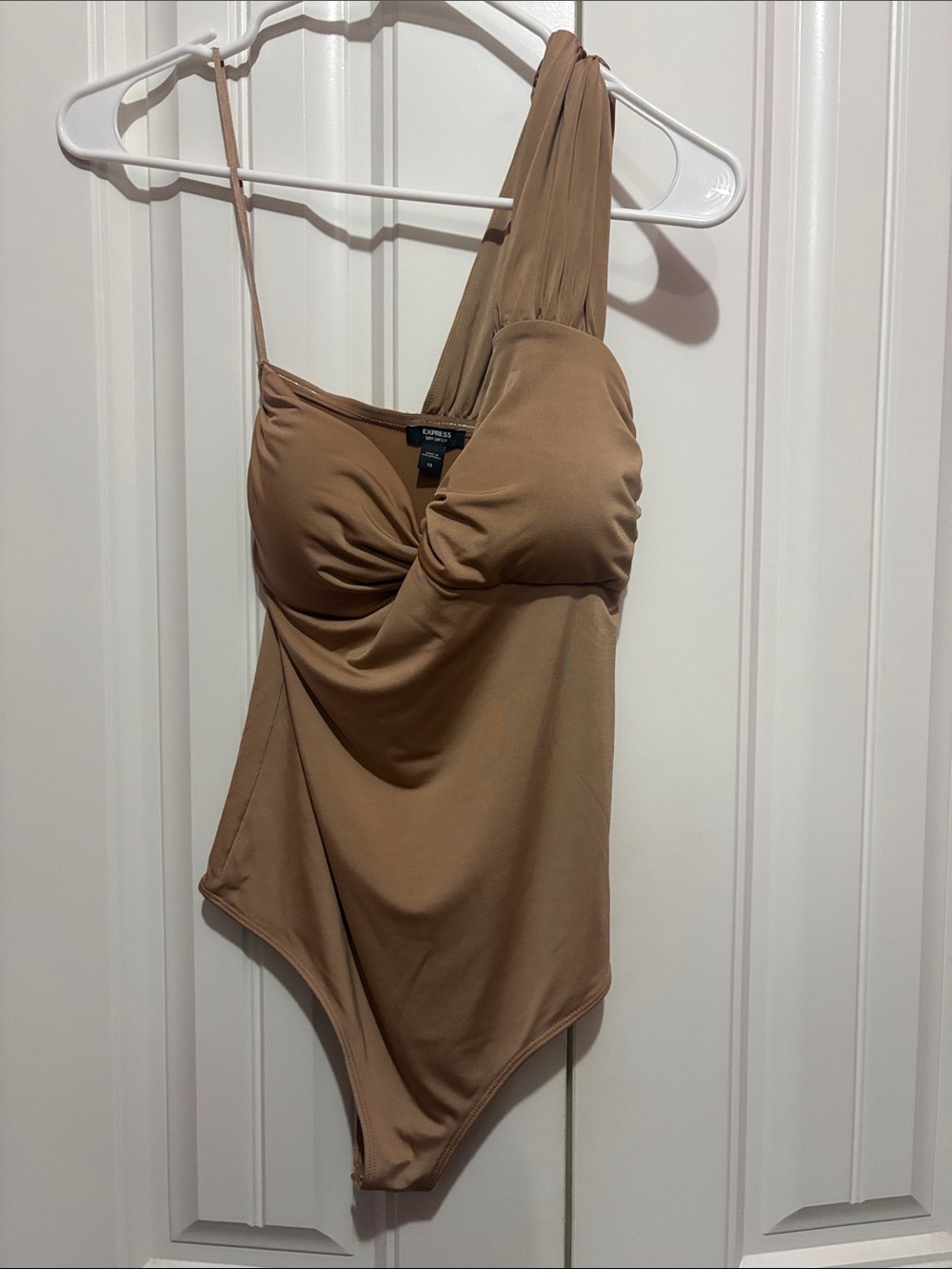 Express One-Shoulder Tan/Brown Bodysuit